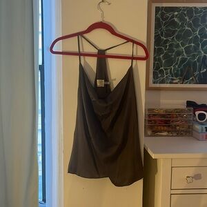 Alice and Olivia Dasha Draped Washed Silk-blend Top Gray